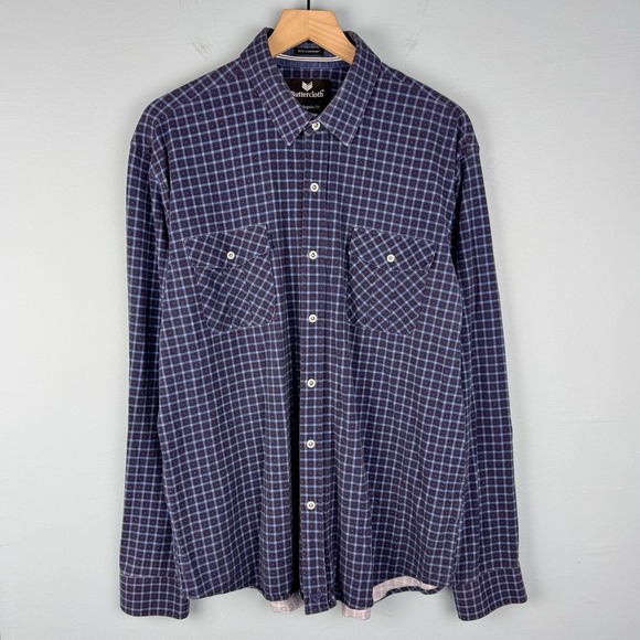 Buttercloth Mens XL Blue Plaid Dots Icy Cotton Regular Fit L/S‎ Button Up Shirt - Picture 1 of 6